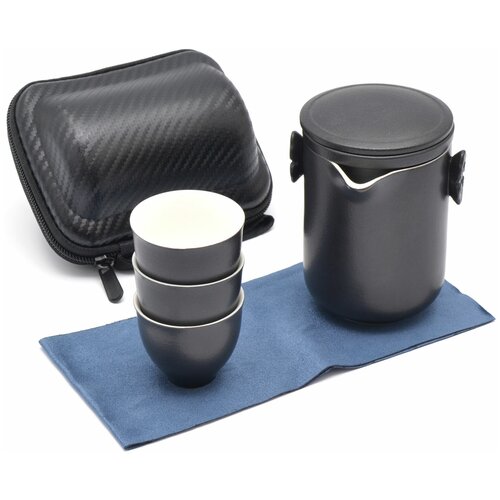 фото Походный набор посуды для чайной церемонии, колба для заваривания чая, черный дорожный заварочный чайник пьяный чайница