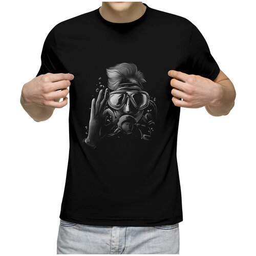 фото Мужская футболка «дайвер в маске - рисунок карандашом» (l, черный) us basic