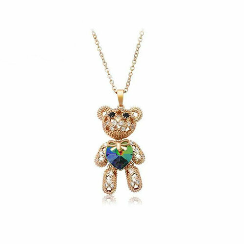 фото Колье xuping jewelry ми-ми-мишный кулон с цепочкой "клёвый тедди", кристаллы swarovski, циркон, длина 45 см, синий, зеленый