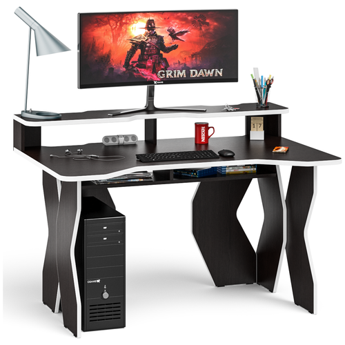 фото Игровой компьютерный стол краб-5 с надстройкой цвет венге/кромка белая бит и байт