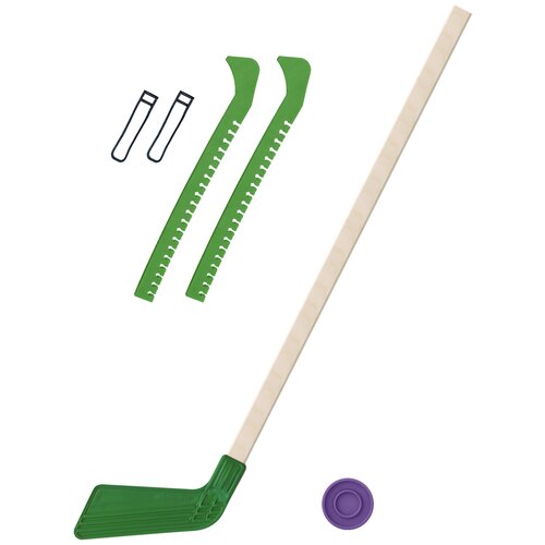 фото Набор зимний: клюшка хоккейная зелёная 80 см.+шайба + чехлы для коньков зеленые, задира-плюс