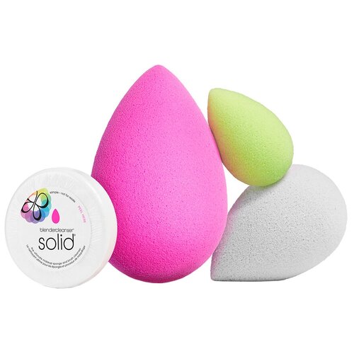 фото Набор спонжей beautyblender all.about.face с мылом, для лица, 3 шт. розовый/зеленый/серый