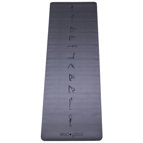 фото Ego yoga каучуковый коврик для йоги surya namaskar с разметкой 185*68*0,2 см (185 см / серый / 2 мм)