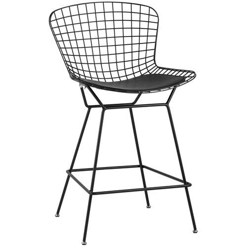 фото Стул полубарный с низкой спинкой bertoia, хромированный, с черной подушкой stool group