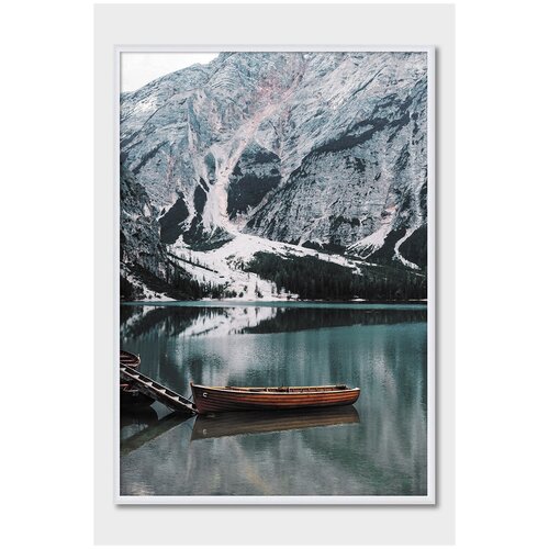 фото Постер на стену для интерьера postermarkt лодка на озере, постер в белой рамке 40х50 см, постеры картины для интерьера в белой рамке