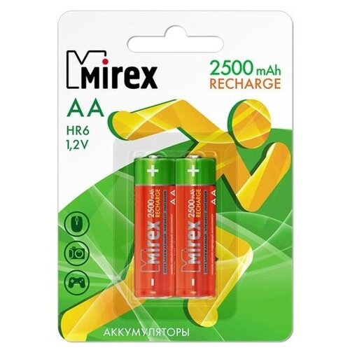 Аккумулятор АА Mirex HR6 2500мА-ч Ni-Mh в блистере 2шт. аккумулятор r6 ni cd 1000ма ч bp 2 блист 2шт camelion 6181 1упак