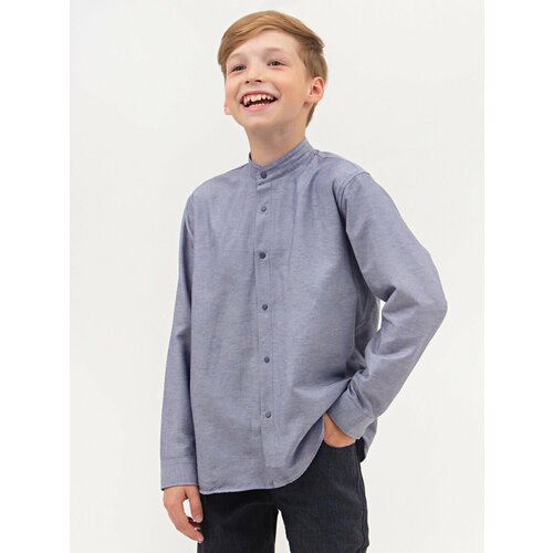 фото Школьная рубашка cegisa, на пуговицах, длинный рукав, без карманов, манжеты, однотонная, размер 134, серый