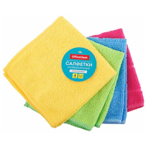фото Салфетки для уборки officeclean "универсальные", набор 4шт., микрофибра, 25*25см