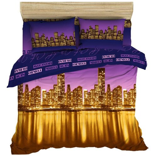 фото Постельное белье 2-спальное василиса ночной город, бязь, 2 наволочки 70 х 70 см, фиолетовый/желтый