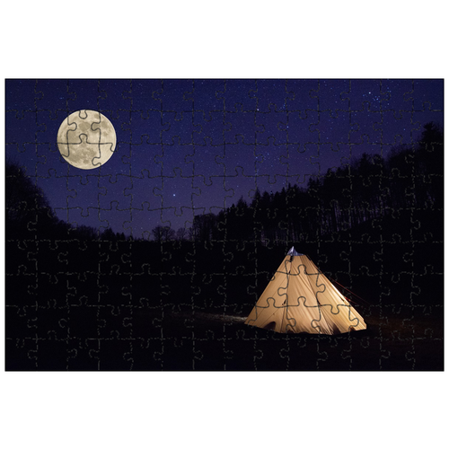 фото Магнитный пазл 27x18см."палатка, луна, ночь" на холодильник lotsprints