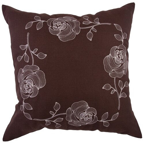 фото Декоративная подушка santalino 45х45 см розы, вышивка,лен коричневый (703-691-05)