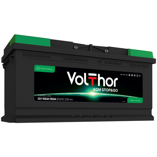 фото Автомобильный аккумулятор volthor agm stop&go 105ah обратная полярность (950a) tab