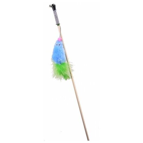 фото Махалка мышь с мятой голубой мех с хвостом перо на веревке gosi этикетка флажок