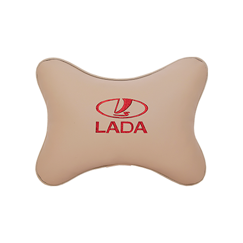 фото Подушка на подголовник экокожа beige (красная) с логотипом автомобиля lada vital technologies