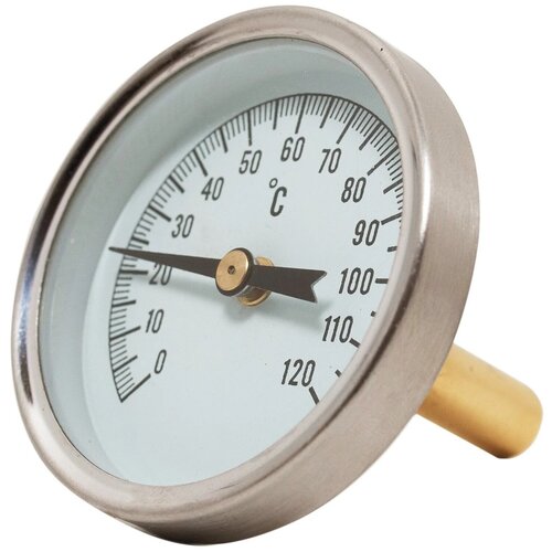 фото Термометр специальный тб-63 биметаллический от 0 до +120 с для контроля температуры теплоносителя диаметр 63 мм с гильзой 30 мм-1/2 дюйма термаль