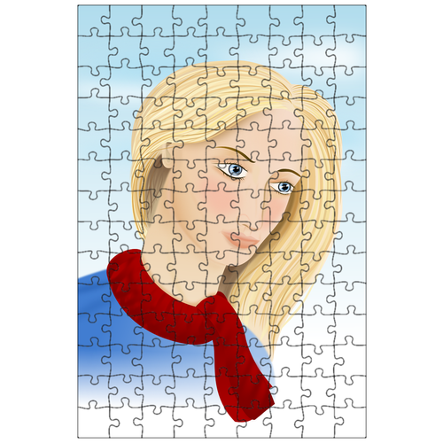 фото Магнитный пазл 27x18см."блондинка, шарф, женщина" на холодильник lotsprints