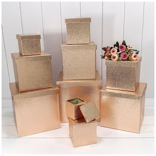 фото Набор коробок куб, текстура кожи, розовое золото, металлик, 26*26*26 см, 10 шт. дон баллон