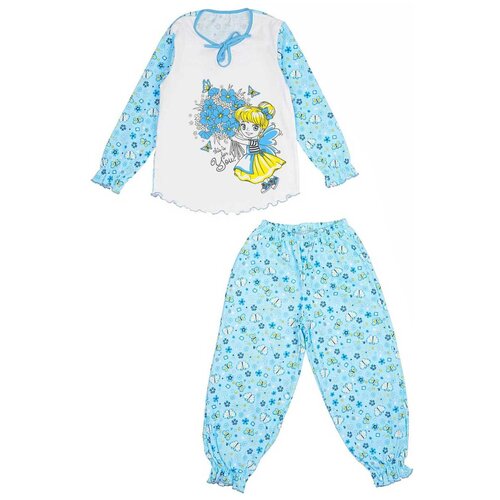 фото Пижама, брюки, пояс на резинке, размер 116-60, белый, голубой эста-esta