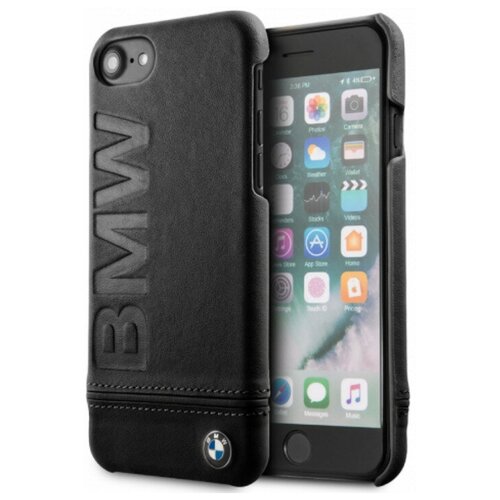 фото Кожаный чехол-накладка для iphone 7/8/se (2020) bmw signature logo imprint hard leather, черный (bmhci8llsb)