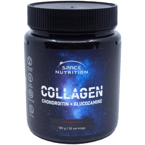 фото Space nutrition collagen +chondroitin+glucozamine коллаген порошок для суставов c витамином с 180гр вкус клубника