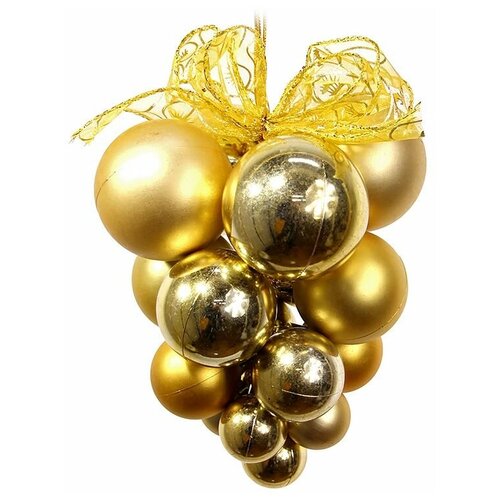 фото Подвеска - гроздь с зеркальными и матовыми шарами, золотая, 20 см, snowhouse cb1-sm20gl
