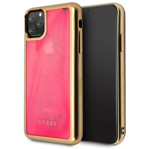 фото Чехол cg mobile guess liquid glitter glow in dark sand hard для iphone 11 pro, цвет золотой/розовый (guhcn58gltrpi)