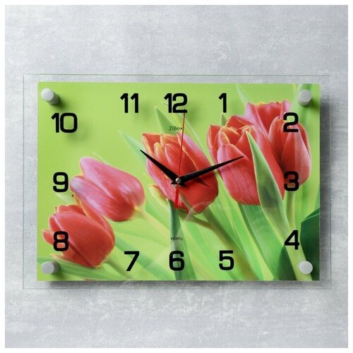 фото Часы настенные, серия: цветы, "красные тюльпаны", 25х35 см, микс mikimarket