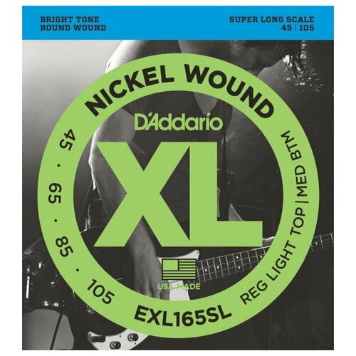 фото Струны 4-струнной для бас-гитары d'addario exl165sl custom light (45-105) super long scale