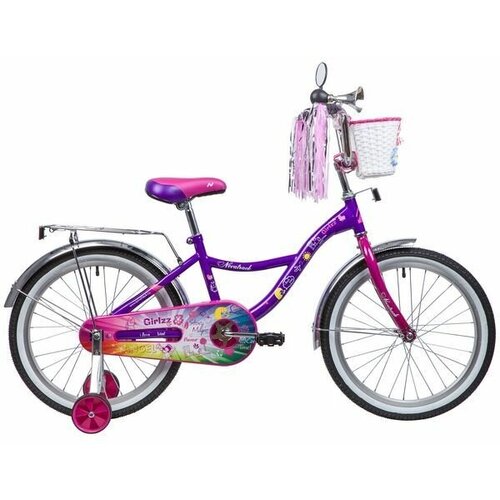 фото Велосипед novatrack 20", little girlzz, фиолетовый, тормоз нож, пер. корзина, зеркало, крылья и бага