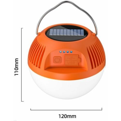 фото Фонарь кемпинговый, фонарь подвесной, солнечная батарея, индикатор питания, зарядка от usb, type-c, оранжевый нет бренда