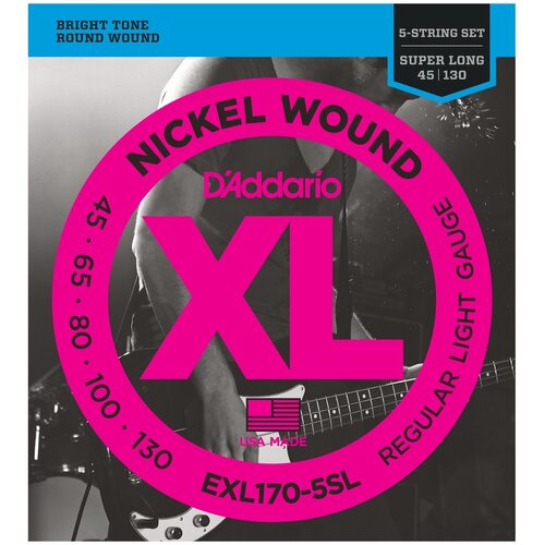 фото D'addario exl170-5sl струны для 5-ти струнной бас гитары, light, 45-130