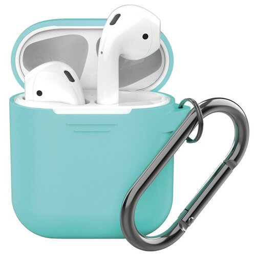 фото Силиконовый чехол для airpods, карабин, ремешок, мятный, deppa