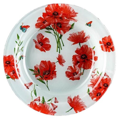 фото Доляна тарелка суповая красные маки 18,5 см белый/красный