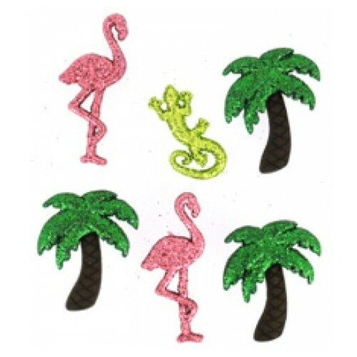 фото Набор пуговиц "assorted items-glitter palm trees/flamingos" jesse james