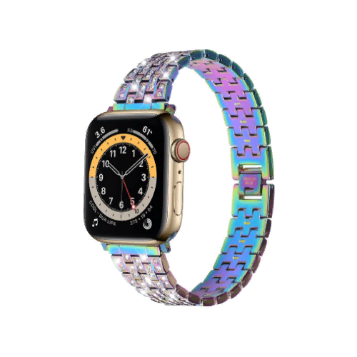 фото Элегантный сменный стальной ремешок mypads для умных смарт-часов apple watch se/ series 6/ series 5/ series 4 (40mm/ 44mm) украшенный цветными звеньями (радужный 40mm)