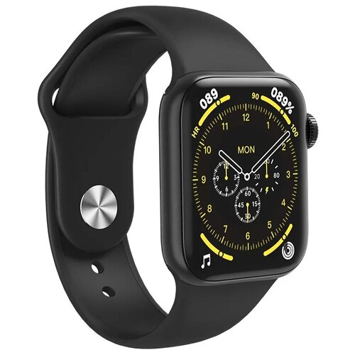 фото Смарт часы hw 19 мужские женские умные часы 44 mm 2 ремешка в комплекте активные боковые кнопки цвет черный smart watch
