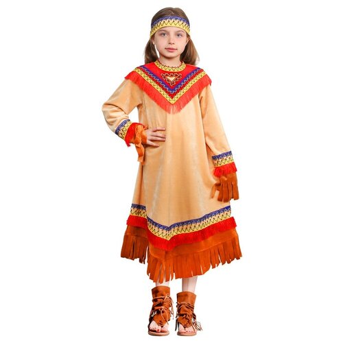 фото Карнавальный костюм "индеец девочка", платье, головной убор, р. 36, рост 134-140 см страна карнавалия