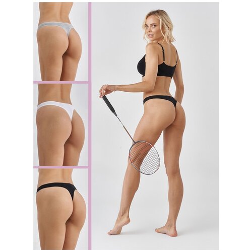 фото Your body комплект трусов стринги женские yb001 string 3 штуки. 46/m (белый, черный,серый)