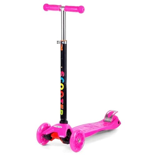 фото Детский трехколесный самокат макси / кикборд / со светящимися колесами / цвет розовый scooter