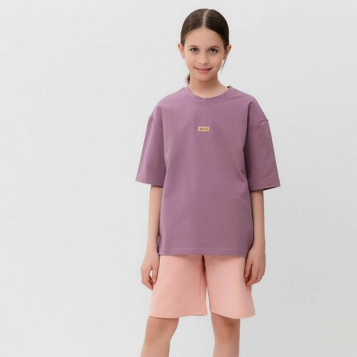 фото Комплект одежды minaku, футболка и шорты, спортивный стиль, размер 34, бежевый, фиолетовый