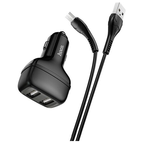 фото Автомобильное зарядное устройство 2xusb с кабелем micro usb hoco z36 leader - черное