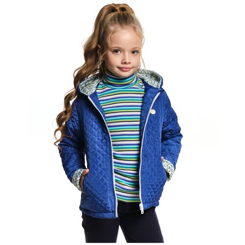 фото Ud 7311 куртка для девочки демисезонная, пальто весеннее осеннее с капюшоном плащ ветровка детская синяя размер 116 на 6 лет mini maxi