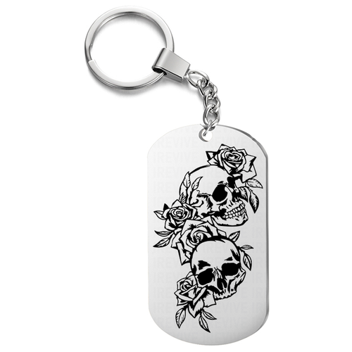 фото Брелок для ключей «череп и розы» с гравировкой подарочный жетон ,на сумку, на ключи , в подарок uegrafic