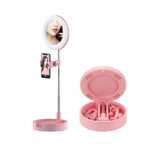 фото Кольцевая лампа с зеркалом / держатель для съемки смартфоном mar appeoionce, pink