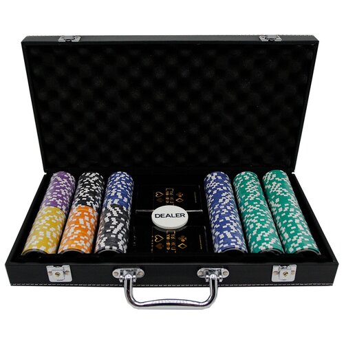 Фото - Фабрика Покера: Премиум-набор из 300 фишек для покера с номиналом в кожаном кейсе набор для покера фабрика покера в серебристом кейсе 500 фишек с номиналом