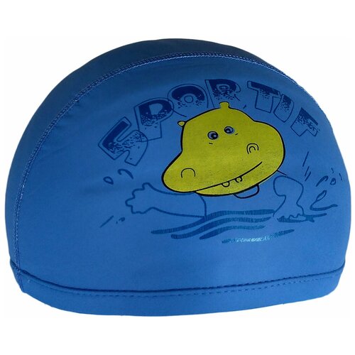 фото T07671/h10166 шапочка детская для плавания (пу) "бегемот" (синяя с рисунком) smart athletics