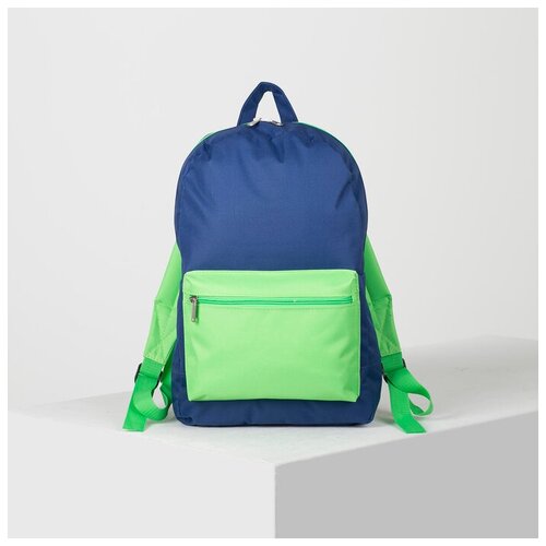 фото Рюкзак молодёжный, отдел на молнии, наружный карман, цвет синий/зелёный зфтс
