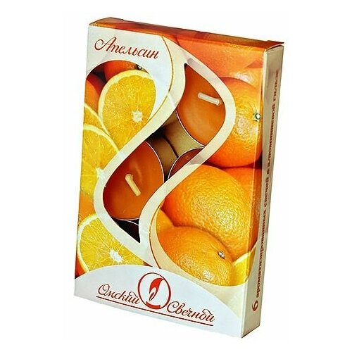 фото Набор ароматических свечей апельсин, 3.8х1.6 см (упаковка 6 шт.), омский свечной 001807-свеча