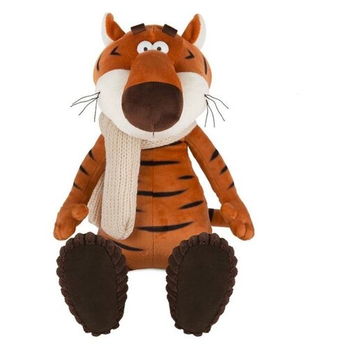 фото Мягкая игрушка "тигр костян в вязаном шарфе и уггах", 30 см maxitoys luxury