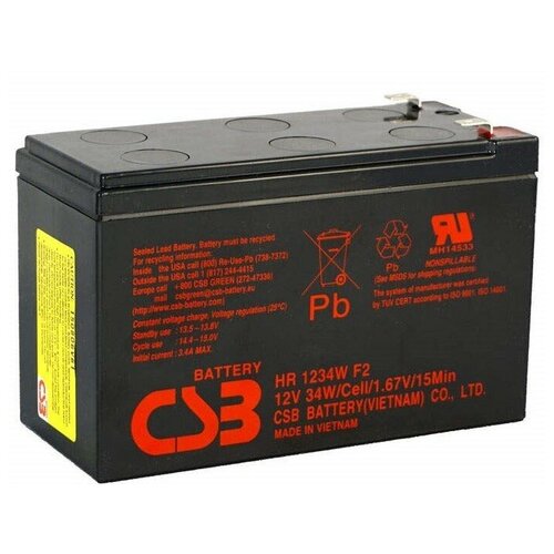 фото Свинцово-кислотный аккумулятор csb hr 1234 w f2 (12в 9ач / 12v 9ah) для ибп